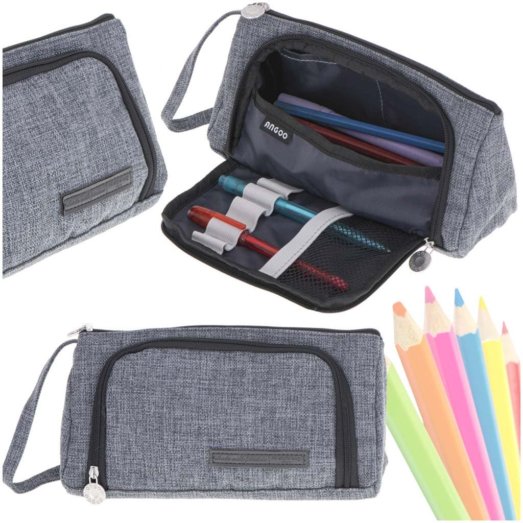 Piórnik szkolny dwukomorowy saszetka kosmetyczka rozkładany 3w1 szary